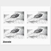 ヴィンテージSF宇宙船ロケットinクラウド 長方形シール (シート)