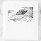 ヴィンテージSF宇宙船ロケットinクラウド 長方形シール (バッグ)