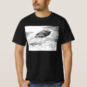 ヴィンテージSF宇宙船ロケットinクラウド Tシャツ (正面)