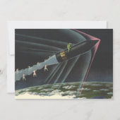 ヴィンテージSF宇宙飛行士がロケットに乗る (正面)