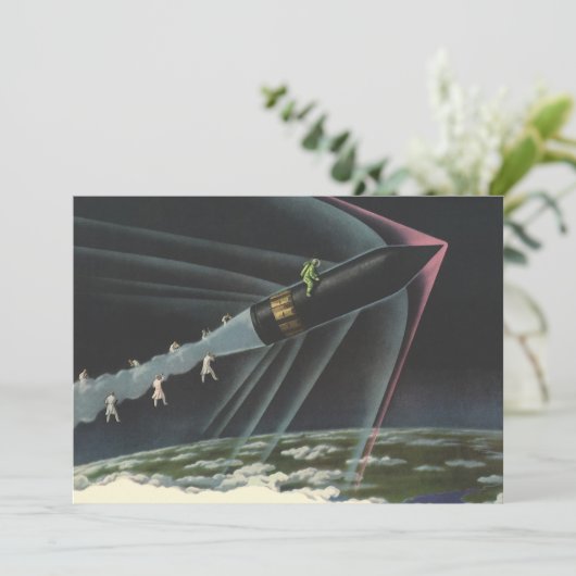 ヴィンテージSF宇宙飛行士がロケットに乗る (スタンド正面)