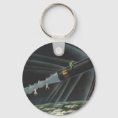 ヴィンテージSF宇宙飛行士がロケットに乗る キーホルダー (正面)