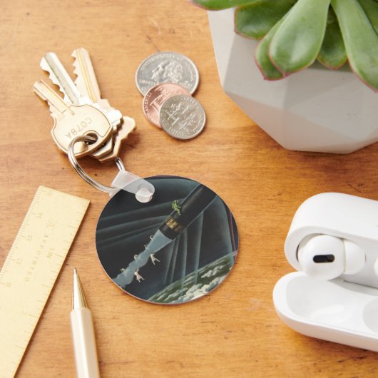 ヴィンテージSF宇宙飛行士がロケットに乗る キーホルダー (デスク)