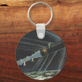 ヴィンテージSF宇宙飛行士がロケットに乗る キーホルダー (正面)