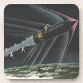 ヴィンテージSF宇宙飛行士がロケットに乗る コースター (正面)