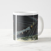 ヴィンテージSF宇宙飛行士がロケットに乗る ジャンボコーヒーマグカップ (正面右)