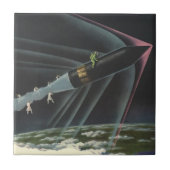 ヴィンテージSF宇宙飛行士がロケットに乗る タイル (正面)