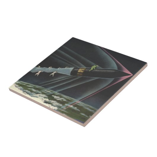 ヴィンテージSF宇宙飛行士がロケットに乗る タイル (側面)