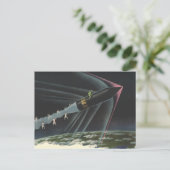 ヴィンテージSF宇宙飛行士がロケットに乗る ポストカード (スタンド正面)