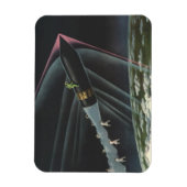 ヴィンテージSF宇宙飛行士がロケットに乗る マグネット (縦)