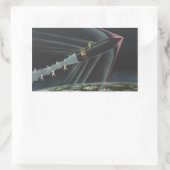 ヴィンテージSF宇宙飛行士がロケットに乗る 長方形シール (バッグ)