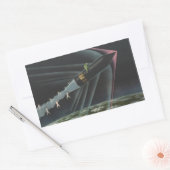 ヴィンテージSF宇宙飛行士がロケットに乗る 長方形シール (封筒)