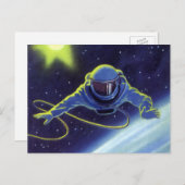 ヴィンテージSF宇宙飛行士が宇宙散策 ポストカード (正面/裏面)