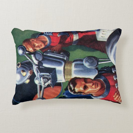 ヴィンテージSF宇宙飛行士によるロボットの修理 アクセントクッション (正面)