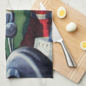 ヴィンテージSF宇宙飛行士によるロボットの修理 キッチンタオル (四つ折り)