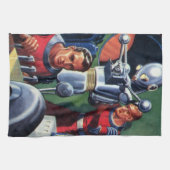 ヴィンテージSF宇宙飛行士によるロボットの修理 キッチンタオル (横)