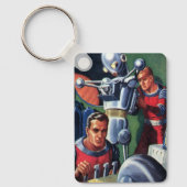 ヴィンテージSF宇宙飛行士によるロボットの修理 キーホルダー (正面)