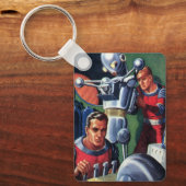 ヴィンテージSF宇宙飛行士によるロボットの修理 キーホルダー (正面)