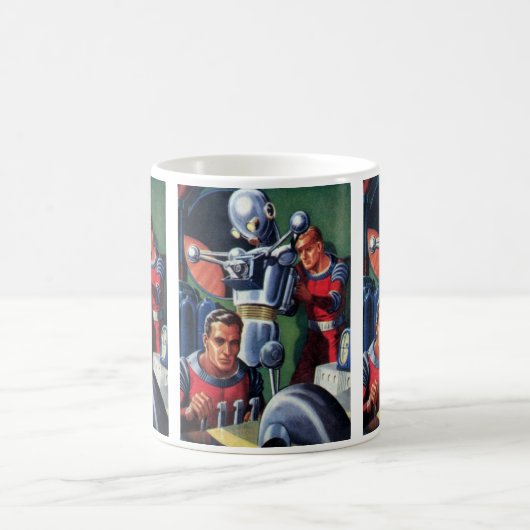 ヴィンテージSF宇宙飛行士によるロボットの修理 コーヒーマグカップ (中央)