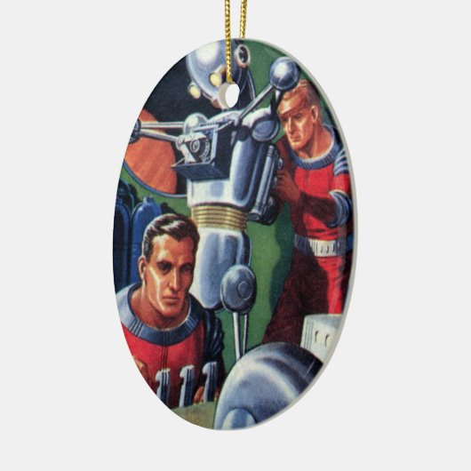 ヴィンテージSF宇宙飛行士によるロボットの修理 セラミックオーナメント (左)
