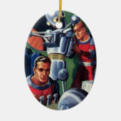 ヴィンテージSF宇宙飛行士によるロボットの修理 セラミックオーナメント (正面)