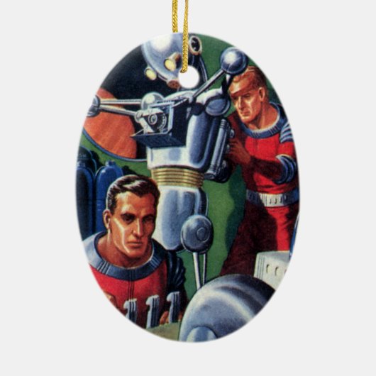 ヴィンテージSF宇宙飛行士によるロボットの修理 セラミックオーナメント (裏面)