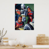 ヴィンテージSF宇宙飛行士によるロボットの修理 ポスター (キッチン)