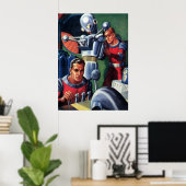 ヴィンテージSF宇宙飛行士によるロボットの修理 ポスター (ホームオフィス)