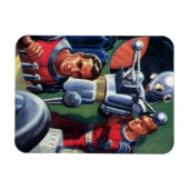 ヴィンテージSF宇宙飛行士によるロボットの修理 マグネット (横)