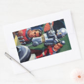 ヴィンテージSF宇宙飛行士によるロボットの修理 長方形シール (封筒)