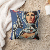 ヴィンテージSF宇宙飛行士の女性 クッション (ブランケット)