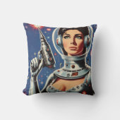 ヴィンテージSF宇宙飛行士の女性 クッション (正面)