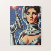 ヴィンテージSF宇宙飛行士の女性 ジグソーパズル (縦)