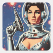 ヴィンテージSF宇宙飛行士の女性 スクエアシール (正面)