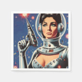 ヴィンテージSF宇宙飛行士の女性 スタンダードカクテルナプキン (正面)