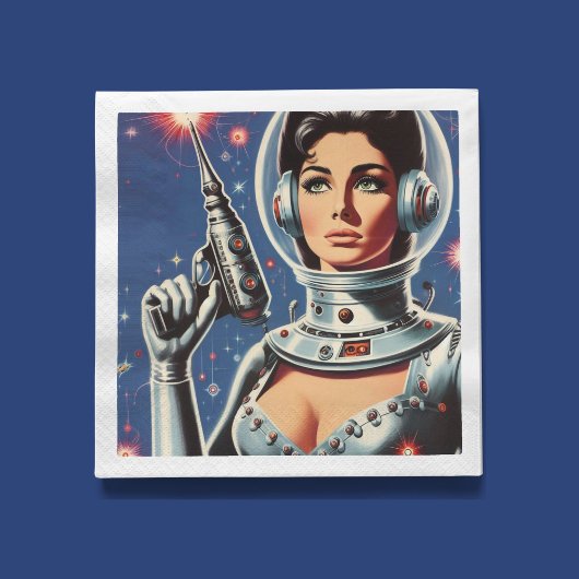 ヴィンテージSF宇宙飛行士の女性 スタンダードカクテルナプキン
