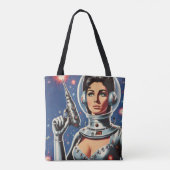 ヴィンテージSF宇宙飛行士の女性 トートバッグ (裏面)