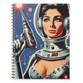 ヴィンテージSF宇宙飛行士の女性 ノートブック (正面)
