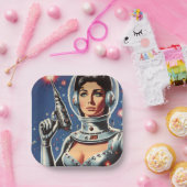 ヴィンテージSF宇宙飛行士の女性 ペーパープレート (パーティー)