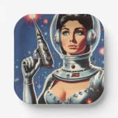 ヴィンテージSF宇宙飛行士の女性 ペーパープレート (正面)