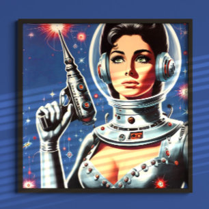 ヴィンテージSF宇宙飛行士の女性 ポスター