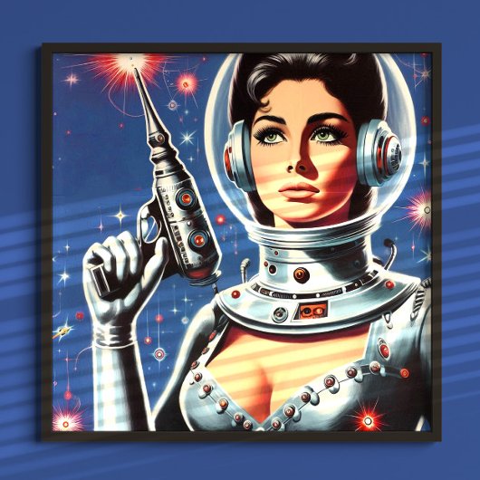 ヴィンテージSF宇宙飛行士の女性 ポスター