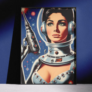 ヴィンテージSF宇宙飛行士の女性 ポスター