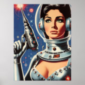 ヴィンテージSF宇宙飛行士の女性 ポスター (正面)
