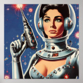 ヴィンテージSF宇宙飛行士の女性 ポスター (正面)