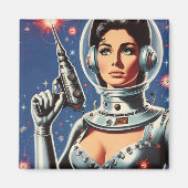ヴィンテージSF宇宙飛行士の女性 マグネット (正面)