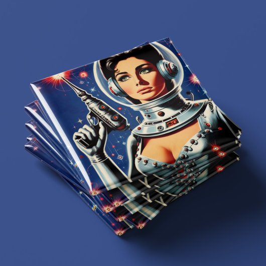 ヴィンテージSF宇宙飛行士の女性 マグネット