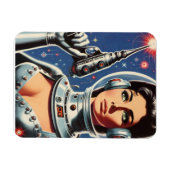 ヴィンテージSF宇宙飛行士の女性 マグネット (横)