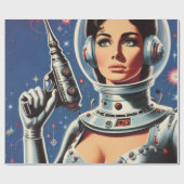 ヴィンテージSF宇宙飛行士の女性 ラッピングペーパー (フラット)