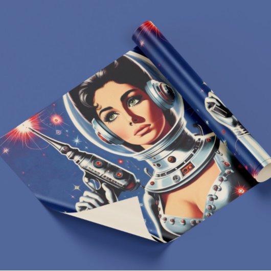 ヴィンテージSF宇宙飛行士の女性 ラッピングペーパー